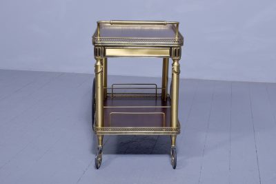 Mid-Century Brass and Mahogany Two Tier Drinks Trolley - Image 8