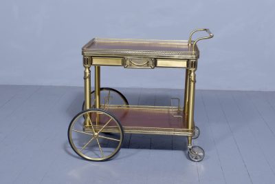 Mid-Century Brass and Mahogany Two Tier Drinks Trolley - Image 9