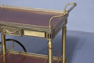 Mid-Century Brass and Mahogany Two Tier Drinks Trolley - Image 10