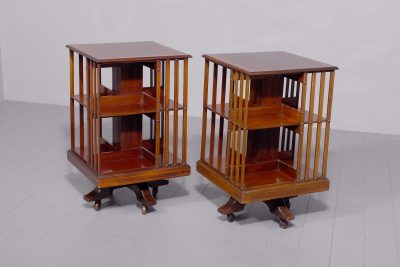 Rare pair of Edwardian inlaid mahogany Sheraton-style revolving bookcases - Image 2