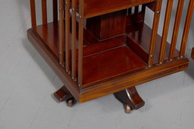Rare pair of Edwardian inlaid mahogany Sheraton-style revolving bookcases - Image 3