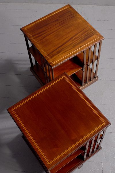 Rare pair of Edwardian inlaid mahogany Sheraton-style revolving bookcases - Image 5