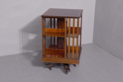 Rare pair of Edwardian inlaid mahogany Sheraton-style revolving bookcases - Image 7