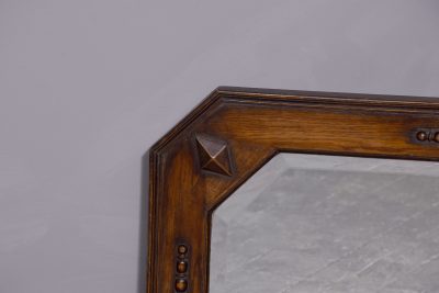 Large oak Jacobean-revival bevelled edge rectangular wall mirror - Image 3