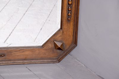 Large oak Jacobean-revival bevelled edge rectangular wall mirror - Image 5