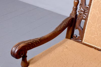 Jacobean-Style Carved Walnut Part-Upholstered Armchair - Image 3