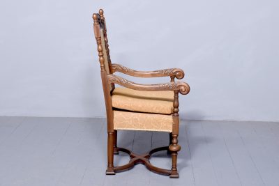 Jacobean-Style Carved Walnut Part-Upholstered Armchair - Image 7