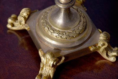 Pair of Sevres or Sevres style hand - decorated cobalt blue porcelain vases with ormolu mounts - Image 5
