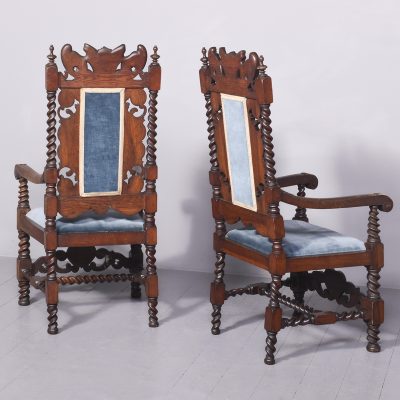 Impressive Pair of Large Carved Oak Throne or Hall Chairs - Image 13