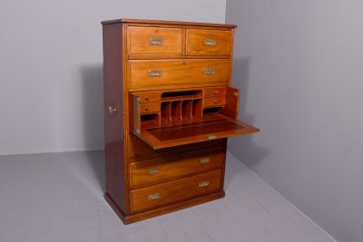 Tall Victorian mahogany military secretaire chest - Image 2