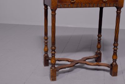 Neat-sized Jacobean-style, oak side table/fold-over games table - Image 5