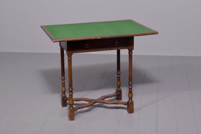 Neat-sized Jacobean-style, oak side table/fold-over games table - Image 6
