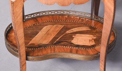 French Marquetry Inlaid Oval Side Table with Brass Gallery - Image 2