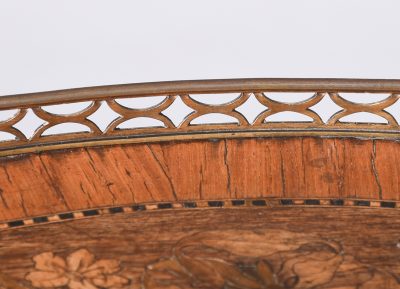 French Marquetry Inlaid Oval Side Table with Brass Gallery - Image 8