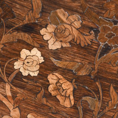 French Marquetry Inlaid Oval Side Table with Brass Gallery - Image 10
