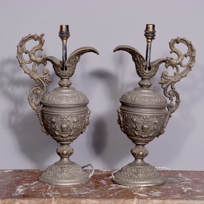 Pair of White Metal Urn Lamps - Image 7