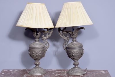 Pair of White Metal Urn Lamps - Image 9
