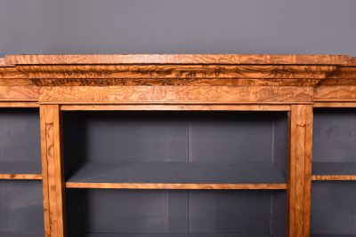 Mid Victorian tall, figured golden elm breakfront, 3-section open bookcase - Image 5