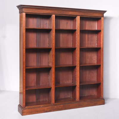 Tall, Sheraton-Style Edwardian Inlaid Mahogany Three-Section Open Bookcase - Image 2
