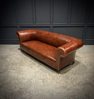 Genuine Victorian Brown Leather Sofa - Image 7