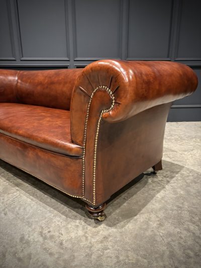Genuine Victorian Brown Leather Sofa - Image 9