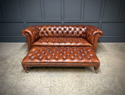 Genuine Victorian Leather Chesterfield Sofa & Footstool - Image 12