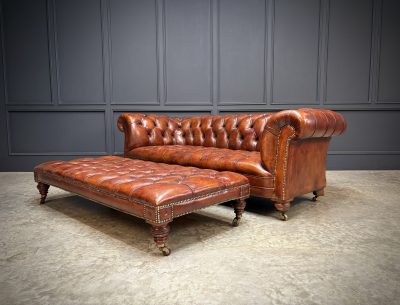 Genuine Victorian Leather Chesterfield Sofa & Footstool - Image 14