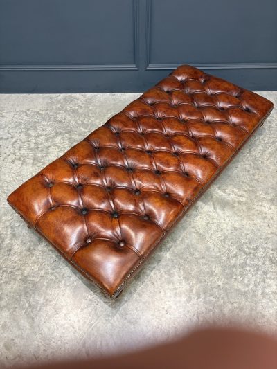 Genuine Victorian Leather Chesterfield Sofa & Footstool - Image 5