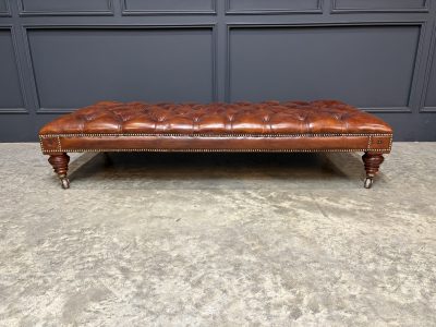 Genuine Victorian Leather Chesterfield Sofa & Footstool - Image 7
