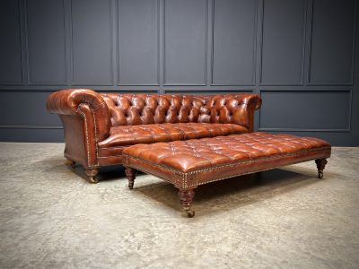 Genuine Victorian Leather Chesterfield Sofa & Footstool - Image 8