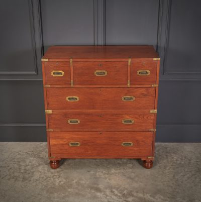 Genuine Victorian Teak Military Secretaire Chest - Image 3