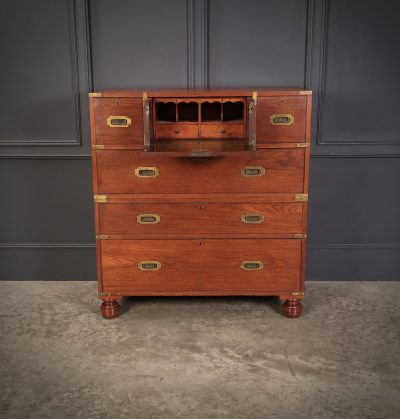 Genuine Victorian Teak Military Secretaire Chest - Image 6