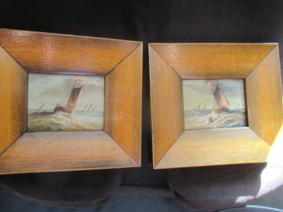 PAIR SHIP PAINTINGS ON COPPER 8 CM BY 6 CM FRAME 14 CM - Image 2