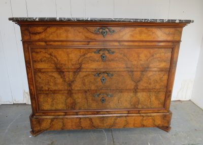 Antique French Burr Walnut & Marble Top Chest Of Drawers - Image 13