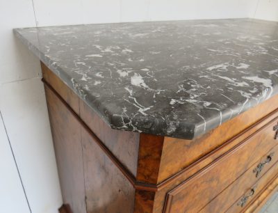 Antique French Burr Walnut & Marble Top Chest Of Drawers - Image 12