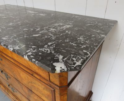 Antique French Burr Walnut & Marble Top Chest Of Drawers - Image 10