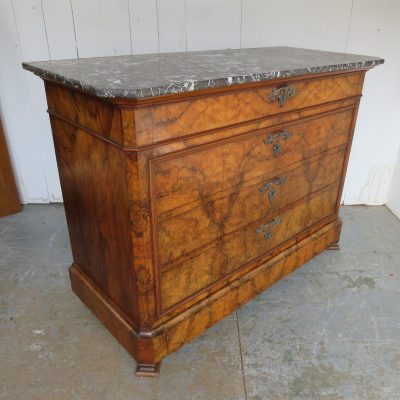 Antique French Burr Walnut & Marble Top Chest Of Drawers - Image 14