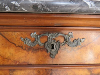 Antique French Burr Walnut & Marble Top Chest Of Drawers - Image 11