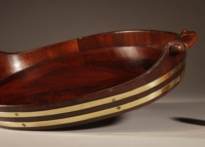 A Very Decorative and Useful Original Oval Mahogany And Brass Coopered Tray. - Image 3