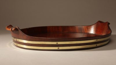 A Very Decorative and Useful Original Oval Mahogany And Brass Coopered Tray. - Image 5
