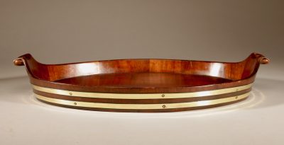 A Very Decorative and Useful Original Oval Mahogany And Brass Coopered Tray. - Image 8