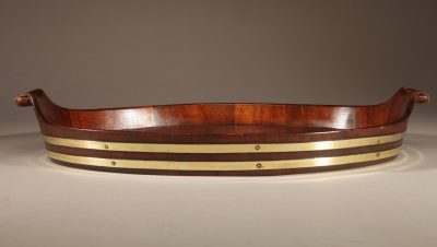 A Very Decorative and Useful Original Oval Mahogany And Brass Coopered Tray. - Image 9