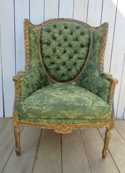 Antique French Empire Giltwood Wingback Armchair - Image 9