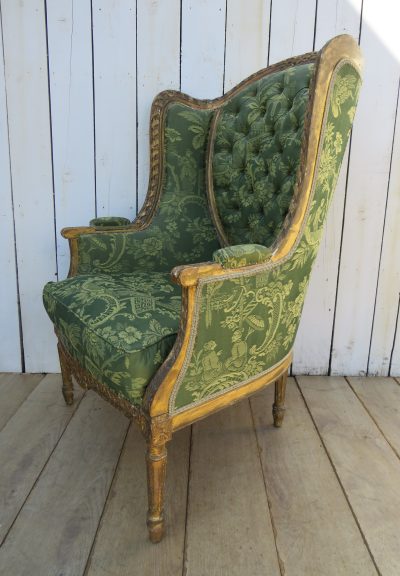 Antique French Empire Giltwood Wingback Armchair - Image 12
