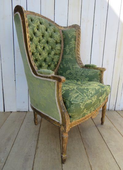 Antique French Empire Giltwood Wingback Armchair - Image 2