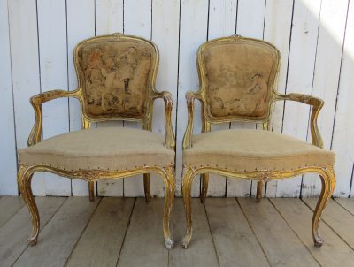 Pair Of Antique French Giltwood Fauteuil Armchairs - Image 2
