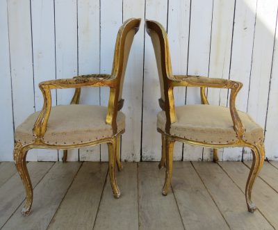 Pair Of Antique French Giltwood Fauteuil Armchairs - Image 6