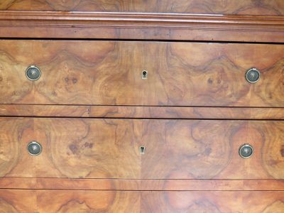 Antique French Burr Walnut & Marble Top Chest Of Drawers - Image 5