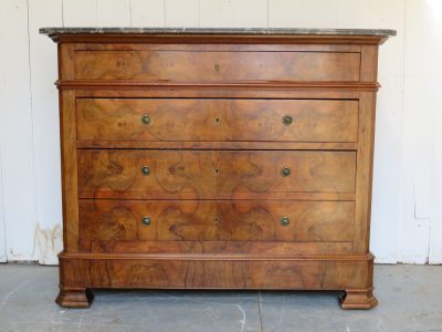 Antique French Burr Walnut & Marble Top Chest Of Drawers - Image 14