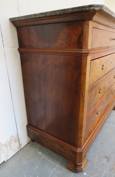Antique French Burr Walnut & Marble Top Chest Of Drawers - Image 6